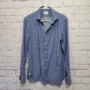 Giampaolo Blue Floral Italian Button Shirt Mens‎ Size L 100% Cotton Textured